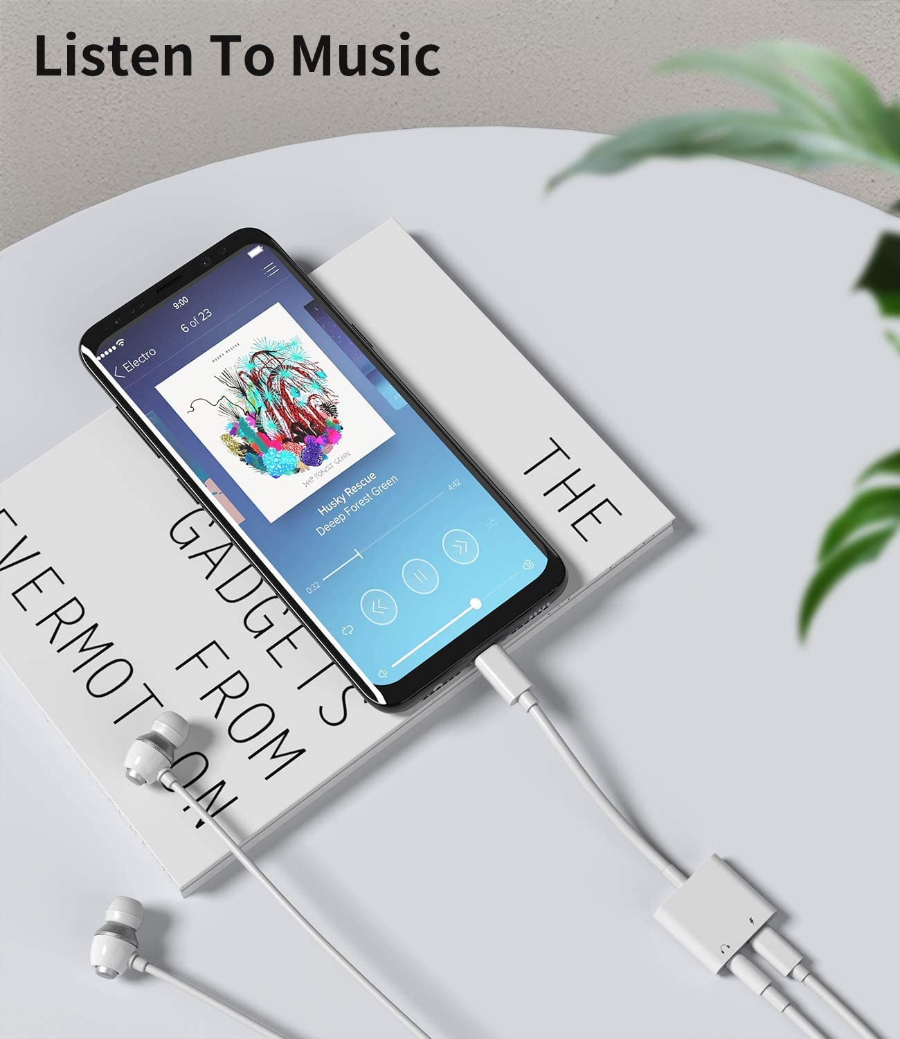Type-C to 3.5mm Audio and charging adapter.