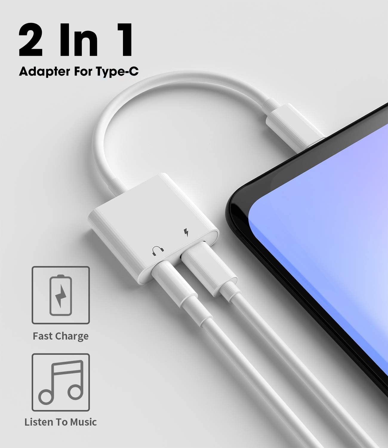 Type-C to 3.5mm Audio and charging adapter.