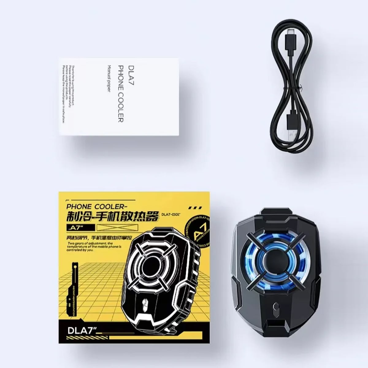Memo DLA7 phone cooling fan with RGB Gaming LED. Compatible with all devices
