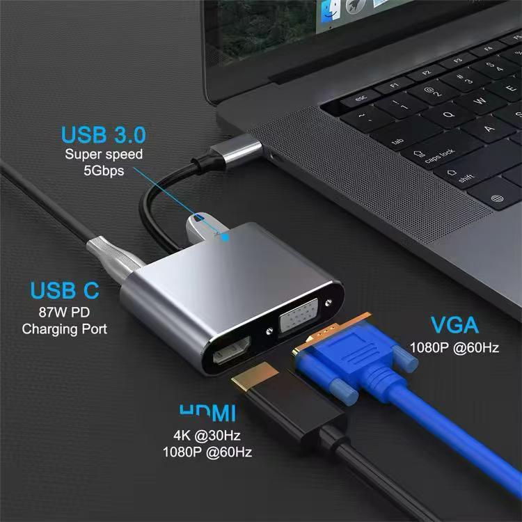 HEATZ 4 in 1, Type c to HDMI + VGA connector. 4K Ultra HD