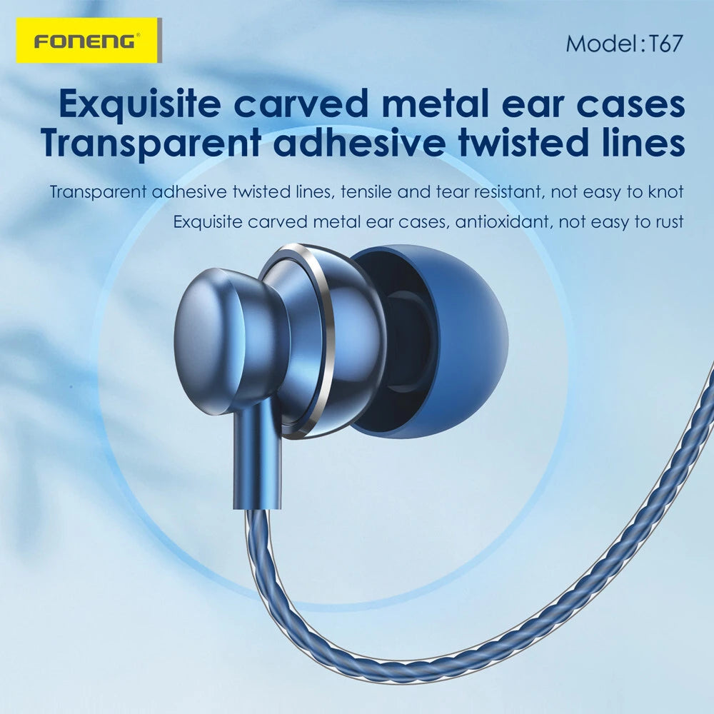 FONENG In-ear Heavy Bass Earphone TypeC Interface Wired Earphone T67