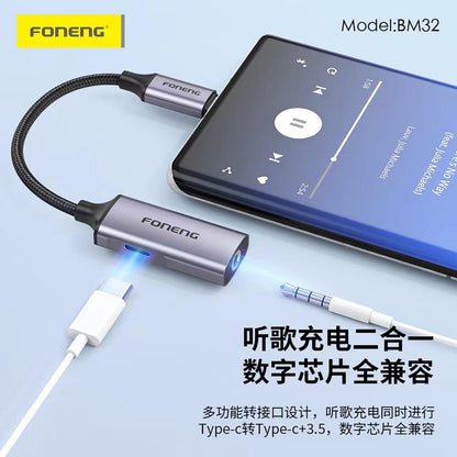Foneng Type-C 2 in 1 audio and Charge adapter. All model supported.