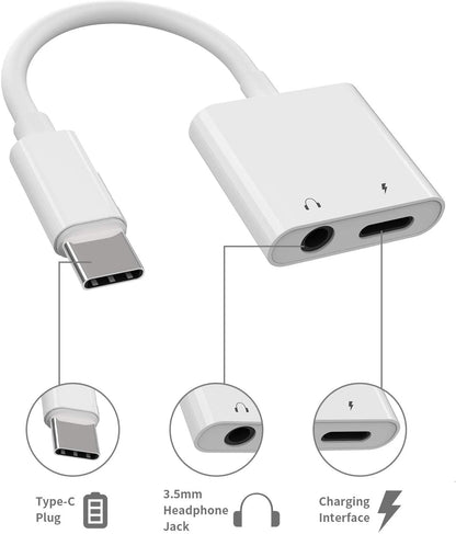 Type-C to 3.5mm Audio and charging adapter.