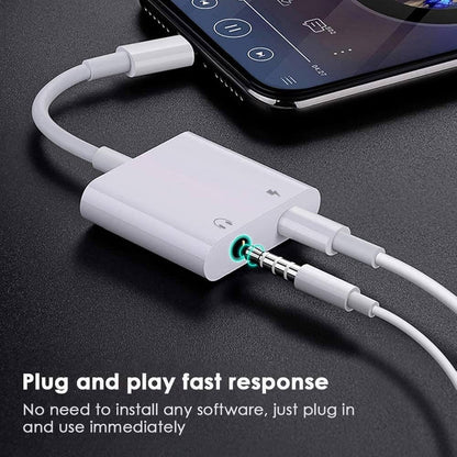 iPhone dual Connector 3.5mm audio and charge adapter.