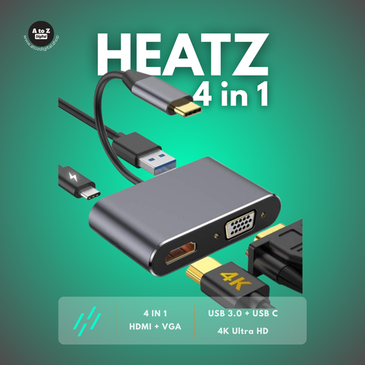 HEATZ 4 in 1, Type c to HDMI + VGA connector. 4K Ultra HD