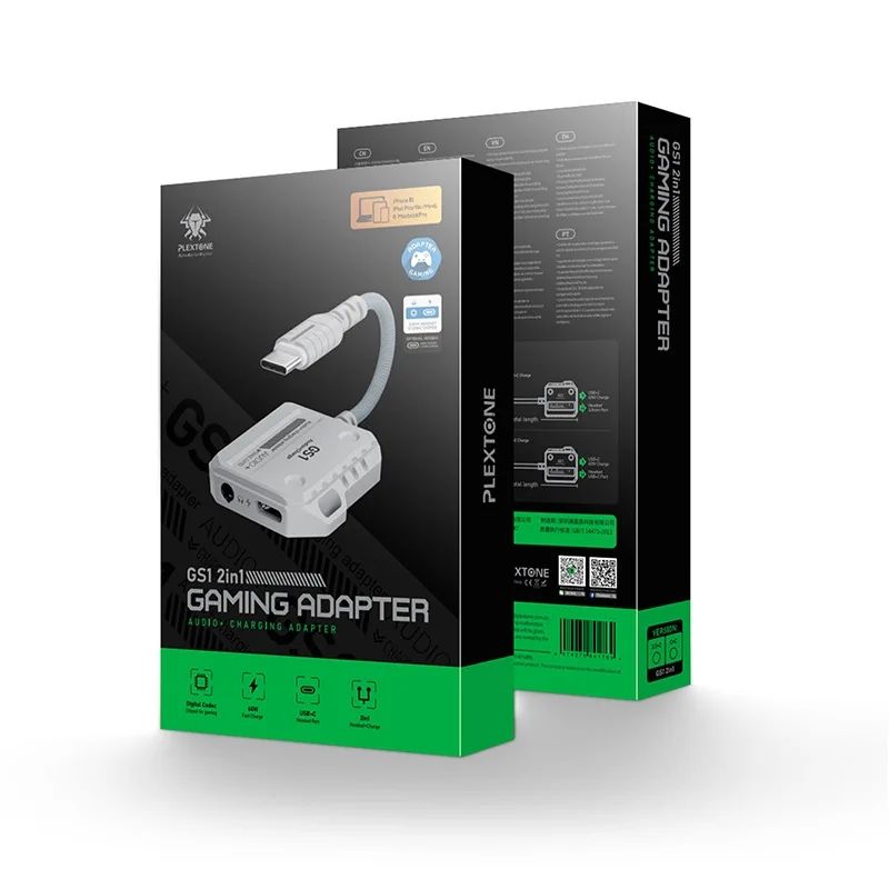 Plextone GS1 2 in 1 Gaming Adapter with Type-C 60W Fast Charging & 3.5mm 3D Stereo Sound