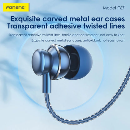 FONENG In-ear Heavy Bass Earphone TypeC Interface Wired Earphone T67