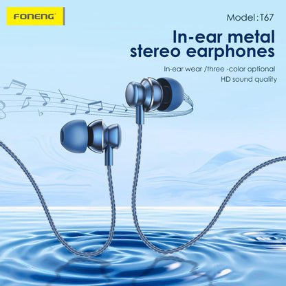 FONENG In-ear Heavy Bass Earphone TypeC Interface Wired Earphone T67