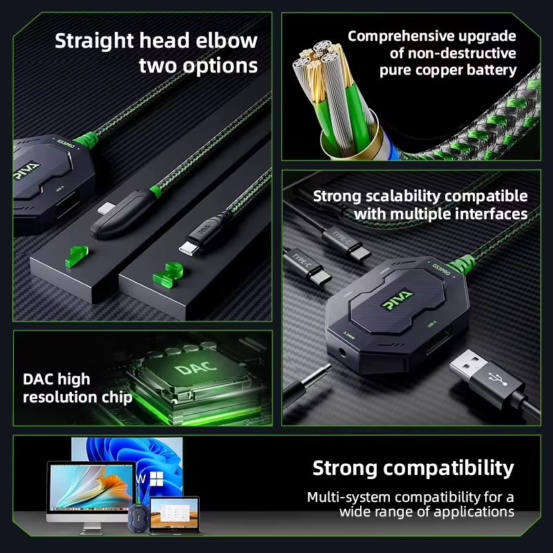 Piva GS3 Pro Gaming Splitter – Type-C Dual Port Adapter with DAC & 60W Fast Charging