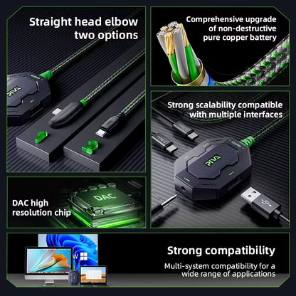 Piva GS3 Pro Gaming Splitter – Type-C Dual Port Adapter with DAC & 60W Fast Charging