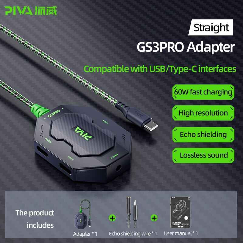 Piva GS3 Pro Gaming Splitter – Type-C Dual Port Adapter with DAC & 60W Fast Charging