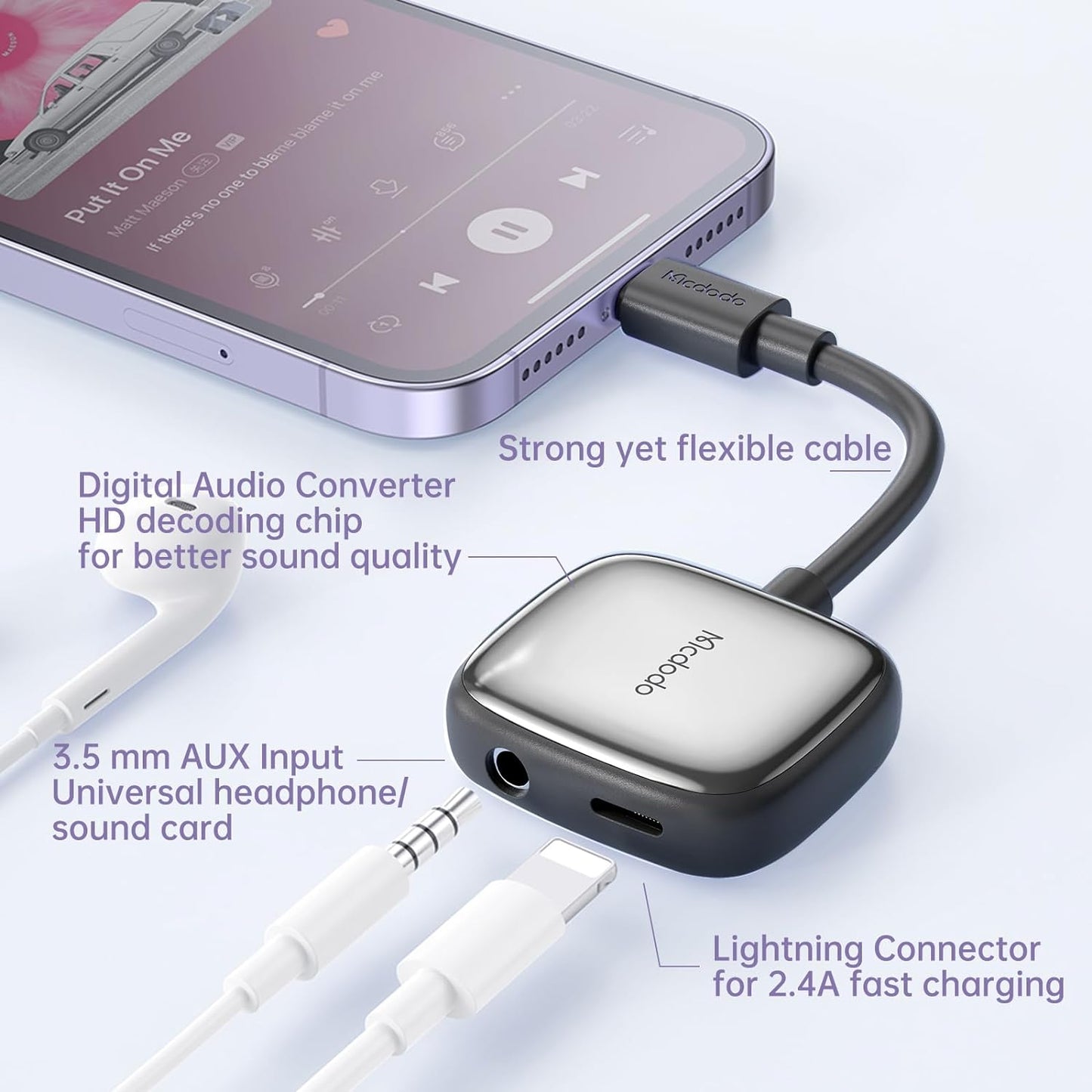 Mcdodo Lightning to 3.5mm Audio Charger Splitter.