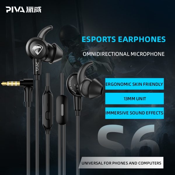 Piva S6 Gaming Wired Earphones with Built in Sound Card CSGO Gaming High Quality and Microphone PUBG