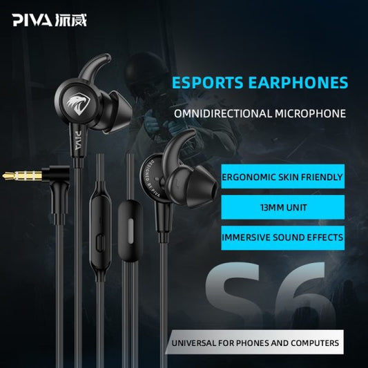 Piva S6 Gaming Wired Earphones with Built in Sound Card CSGO Gaming High Quality and Microphone PUBG