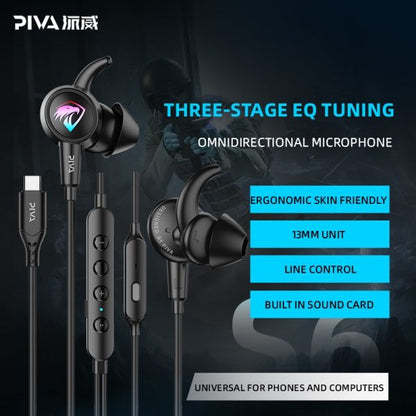 Piva S6 Gaming Wired Earphones with Built in Sound Card CSGO Gaming High Quality and Microphone PUBG