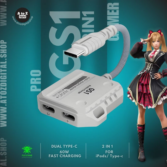 Plextone GS1 Type-C 2-in-1 Dual Type-C Splitter (60W Fast Charging)