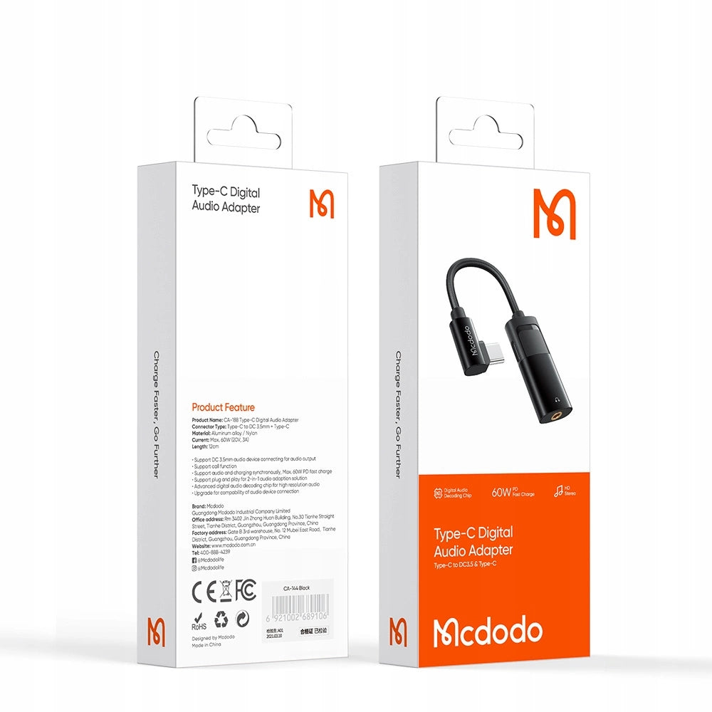 MCDODO Type C To 3.5mm Audio + Type C Female Adapter