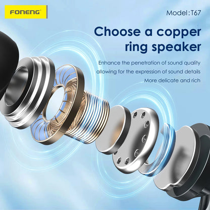 FONENG In-ear Heavy Bass Earphone TypeC Interface Wired Earphone T67