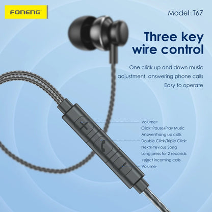 FONENG In-ear Heavy Bass Earphone TypeC Interface Wired Earphone T67